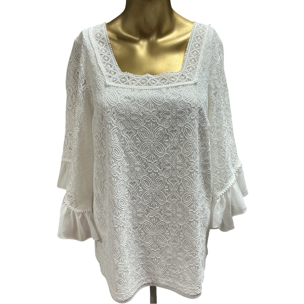 Joseph Ribkoff White Floral Lace Blouse